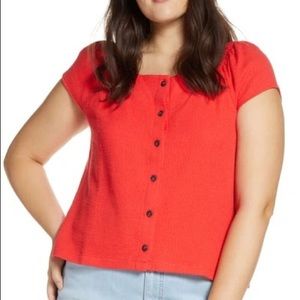 Madewell Texture & Thread Button front top in heirloom rose hot pink